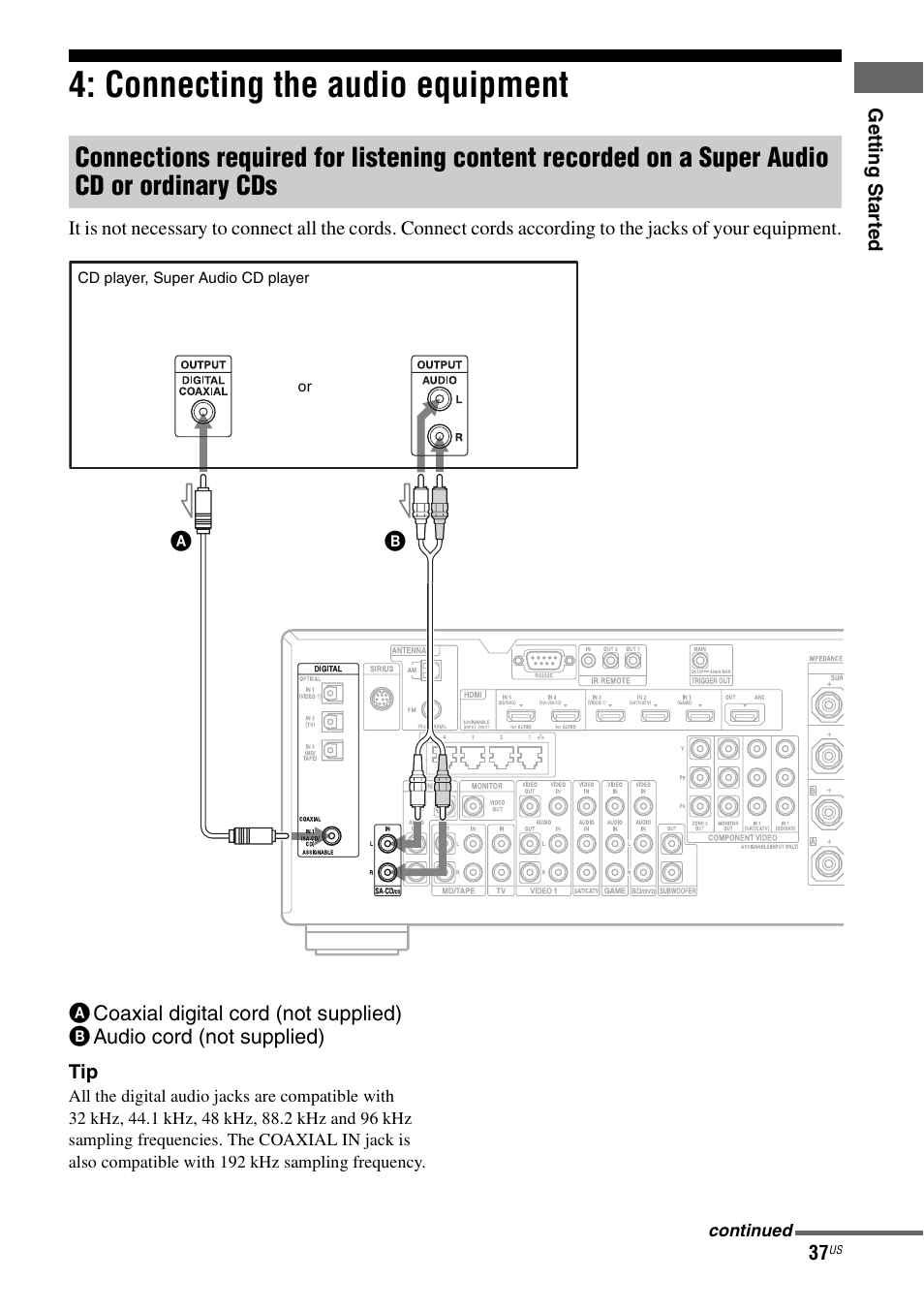 Connecting the audio equipment | Sony STR-DA3700ES User Manual | Page 37 / 146