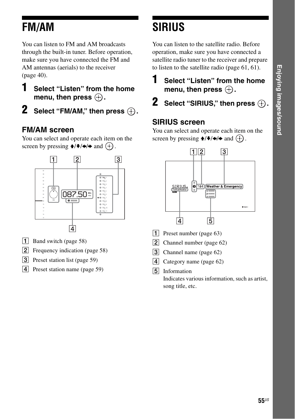 Fm/am, Sirius, Fm/am sirius | Sony STR-DA3700ES User Manual | Page 55 / 146