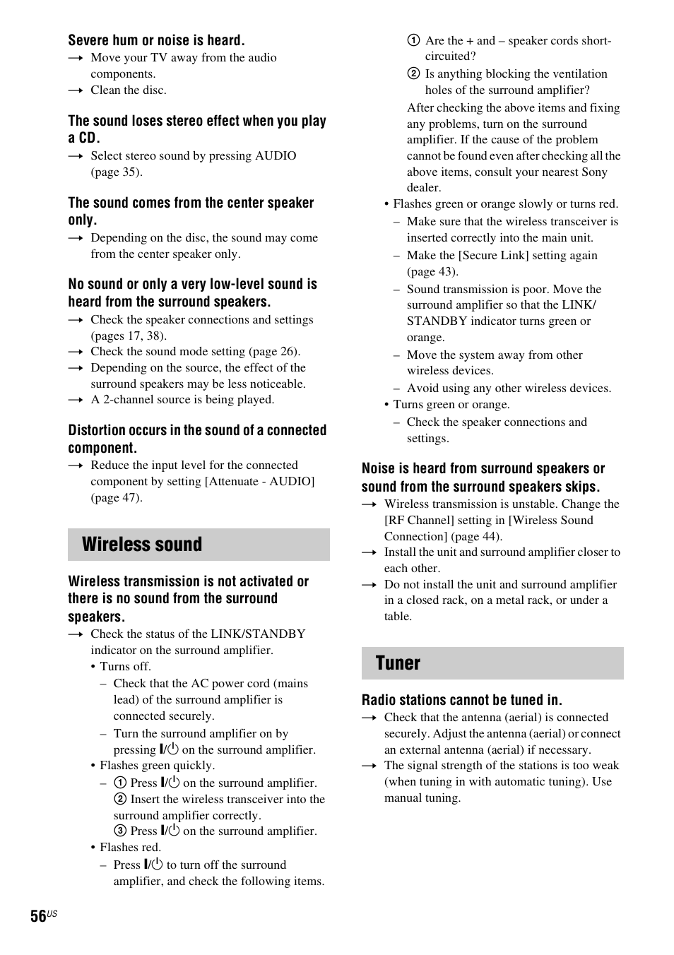 Wireless sound, Tuner, Wireless sound tuner | Sony BDV-N890W User Manual | Page 56 / 68