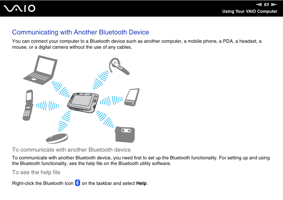 Communicating with another bluetooth device | Sony VGN-UX490N User Manual | Page 63 / 196