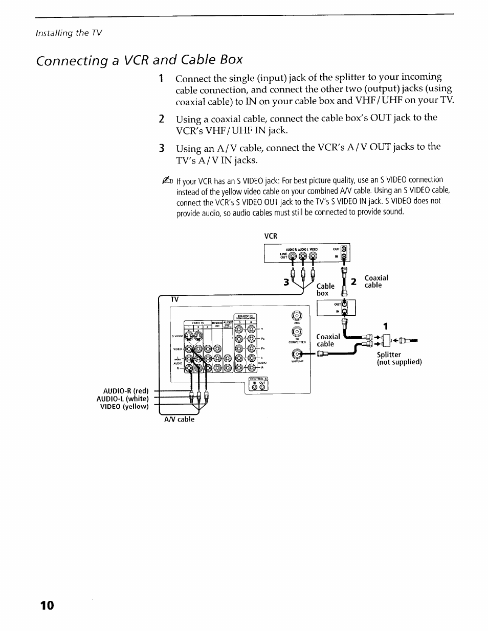 Connecting a vcr and cable box | Sony KV-36XBR400 User Manual | Page 14 / 54