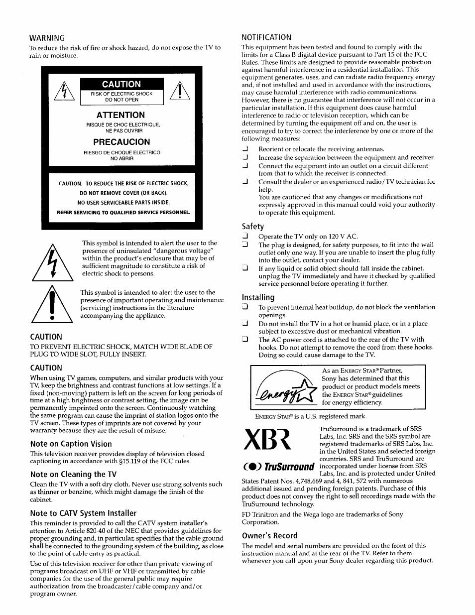 Trusurround | Sony KV-36XBR400 User Manual | Page 2 / 54