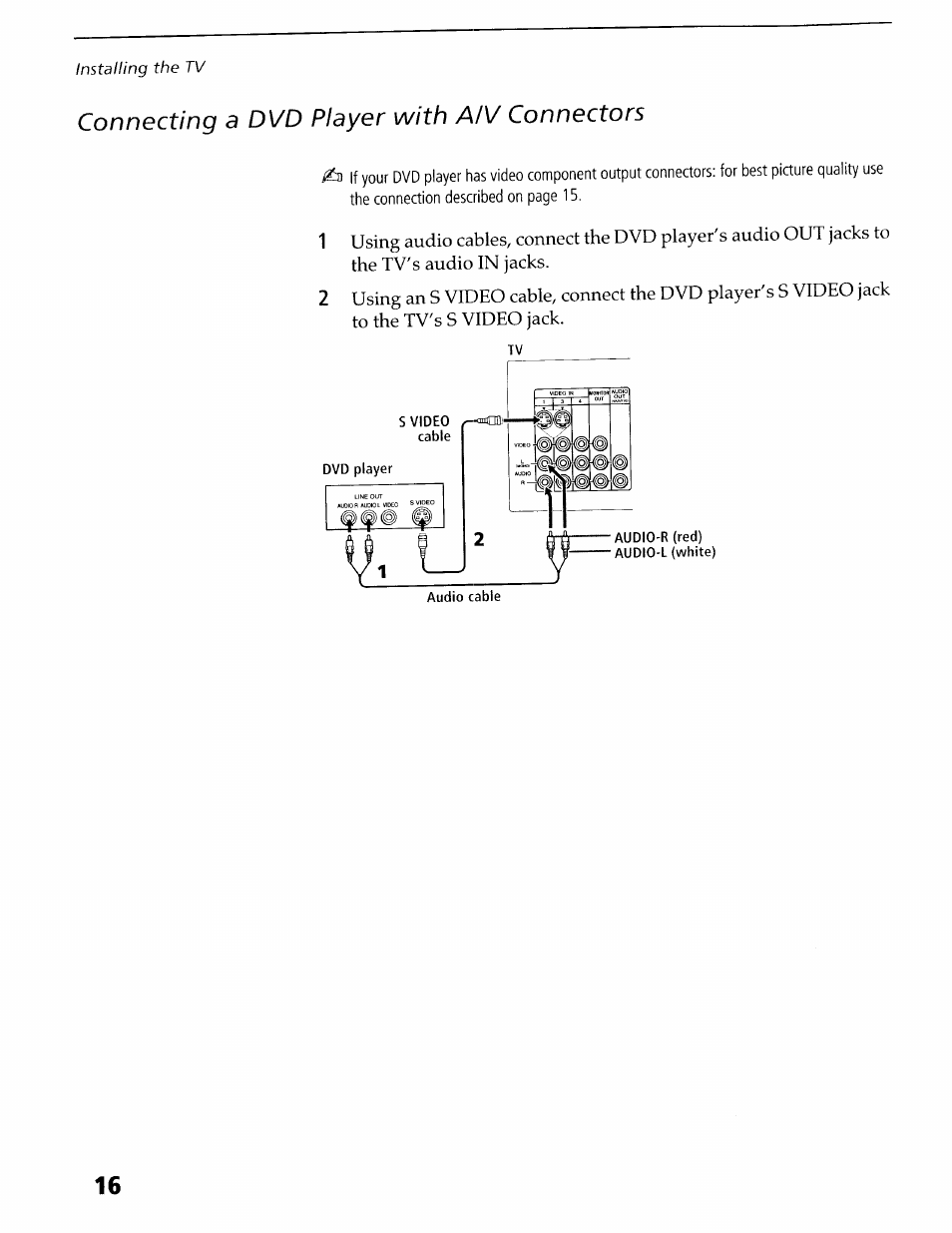 Connecting a dvd player with a/v connectors | Sony KV-36XBR400 User Manual | Page 20 / 54