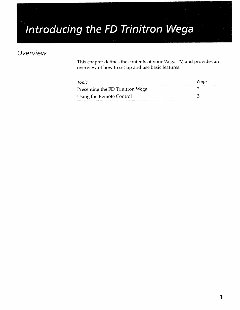 Introducing the fd trinitron wega, Overview | Sony KV-36XBR400 User Manual | Page 6 / 54
