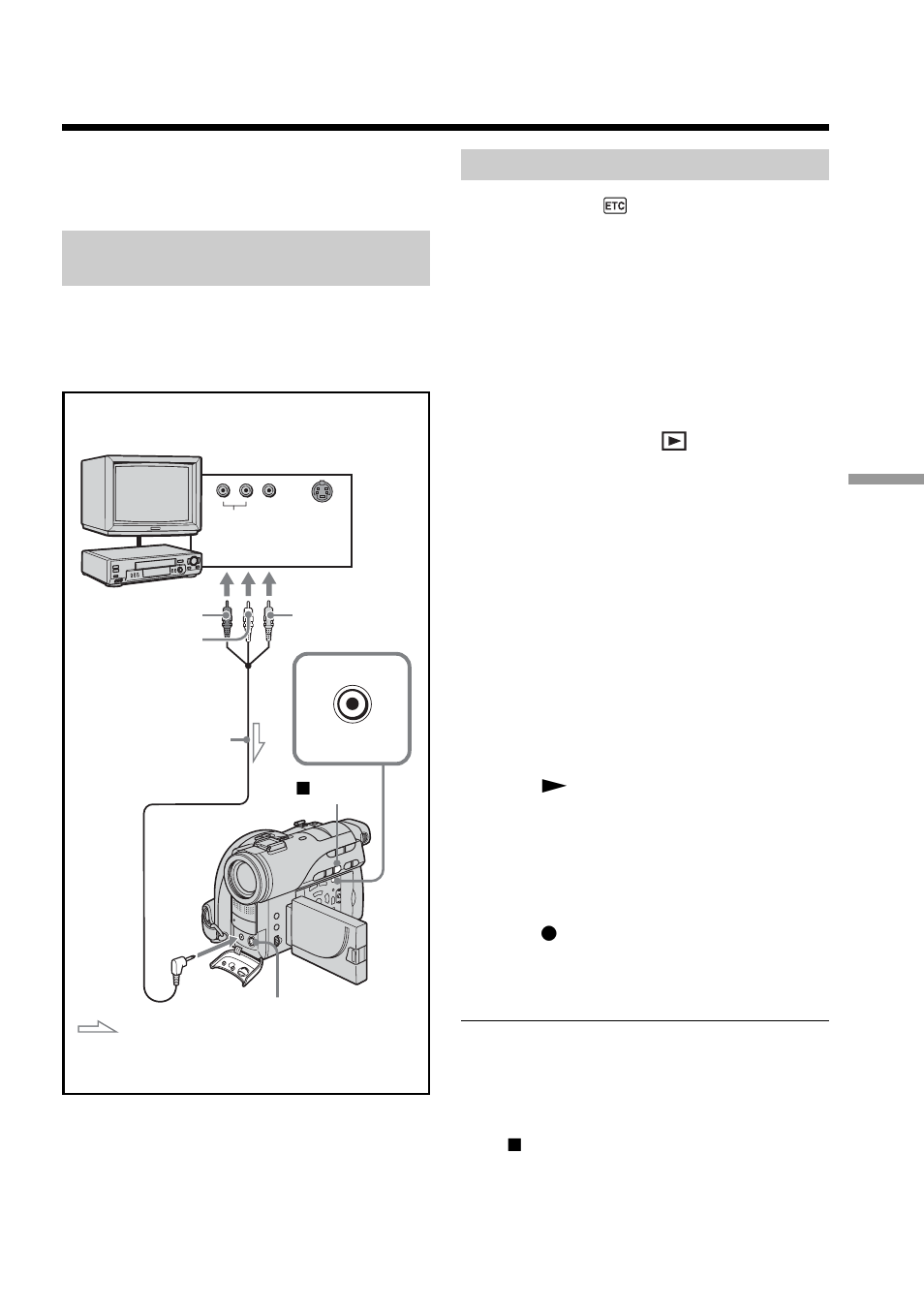 Dubbing a tv program or video tape onto a disc, Connecting your camcorder to a tv or a vcr, Dubbing onto a disc | Dubbing a tv program or video, Tape onto a disc connecting your camcorder to a, Tv or a vcr | Sony DCR-DVD100 User Manual | Page 107 / 148