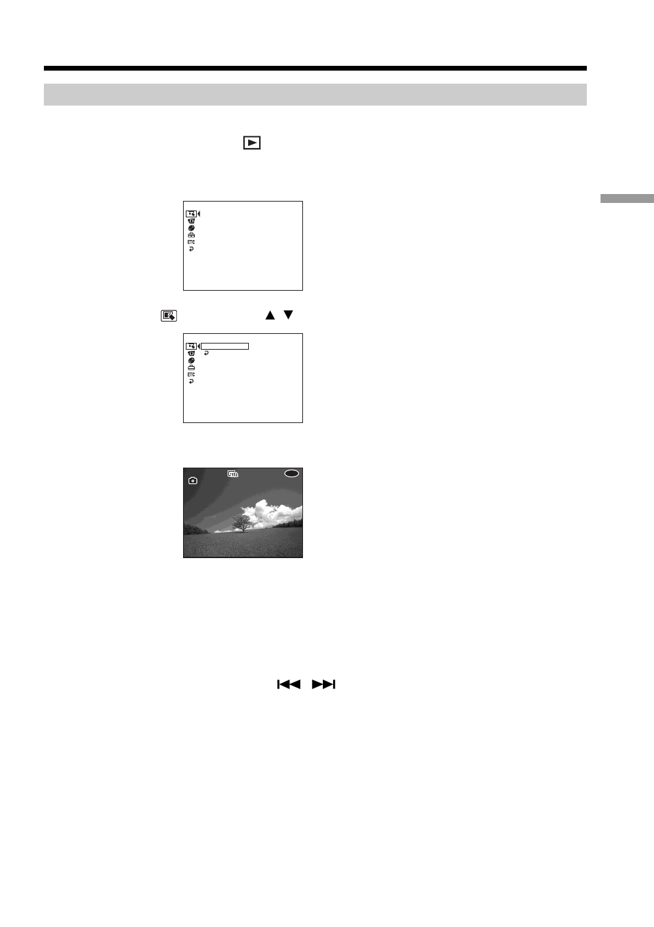 Playing still images automatically – slide show, Playing still images automatically, Slide show | Press setup, Select (appli.) with v/v, then press enter, Select [slide show], then press enter, Select the desired image with ./> after step 4 | Sony DCR-DVD100 User Manual | Page 61 / 148