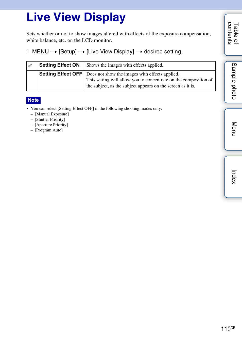 Live view display | Sony NEX-5NK User Manual | Page 110 / 200
