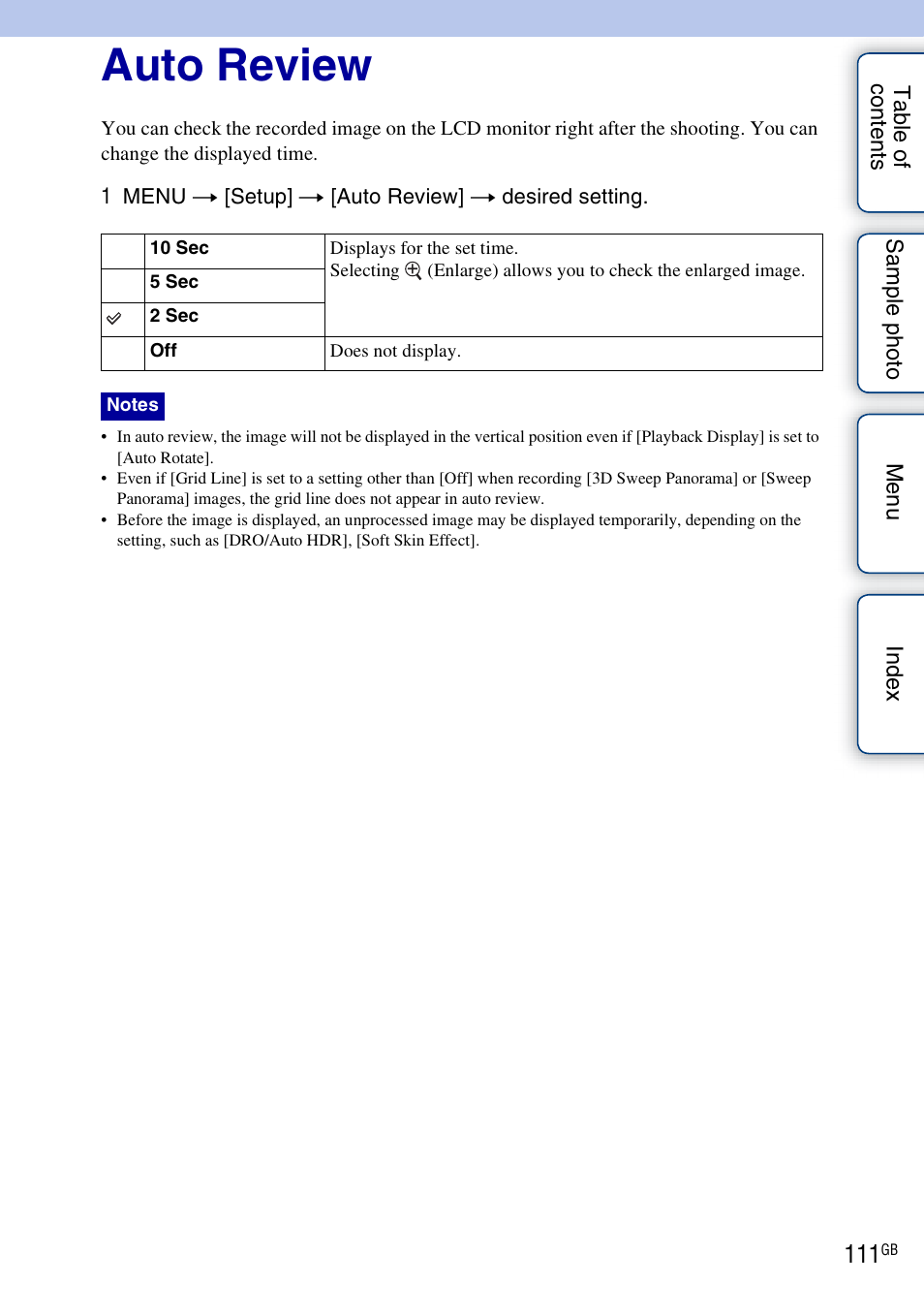 Auto review | Sony NEX-5NK User Manual | Page 111 / 200