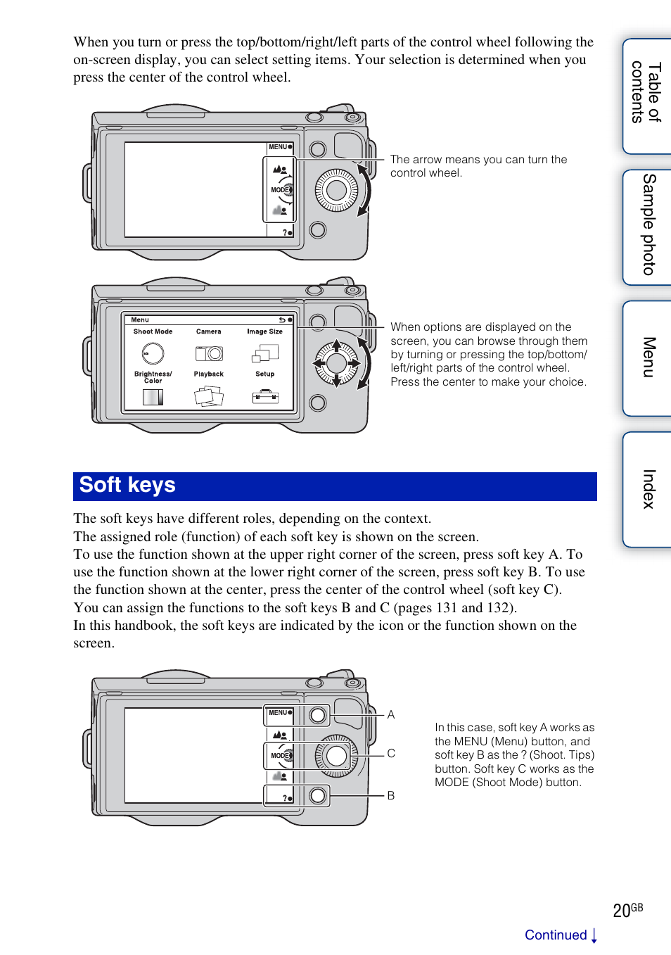 Ys (20), Soft keys | Sony NEX-5NK User Manual | Page 20 / 200