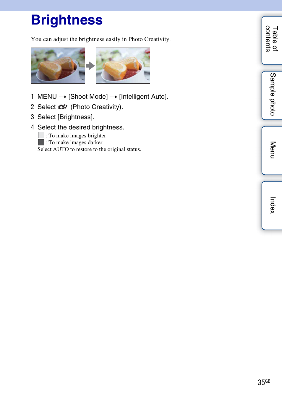 Brightness | Sony NEX-5NK User Manual | Page 35 / 200