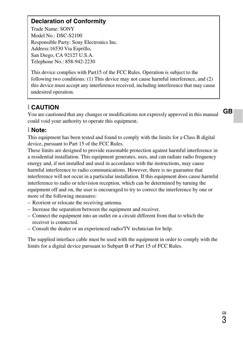 Sony DSC-S2100 User Manual | Page 3 / 52