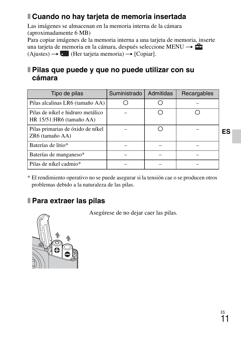 Xpara extraer las pilas | Sony DSC-S2100 User Manual | Page 37 / 52