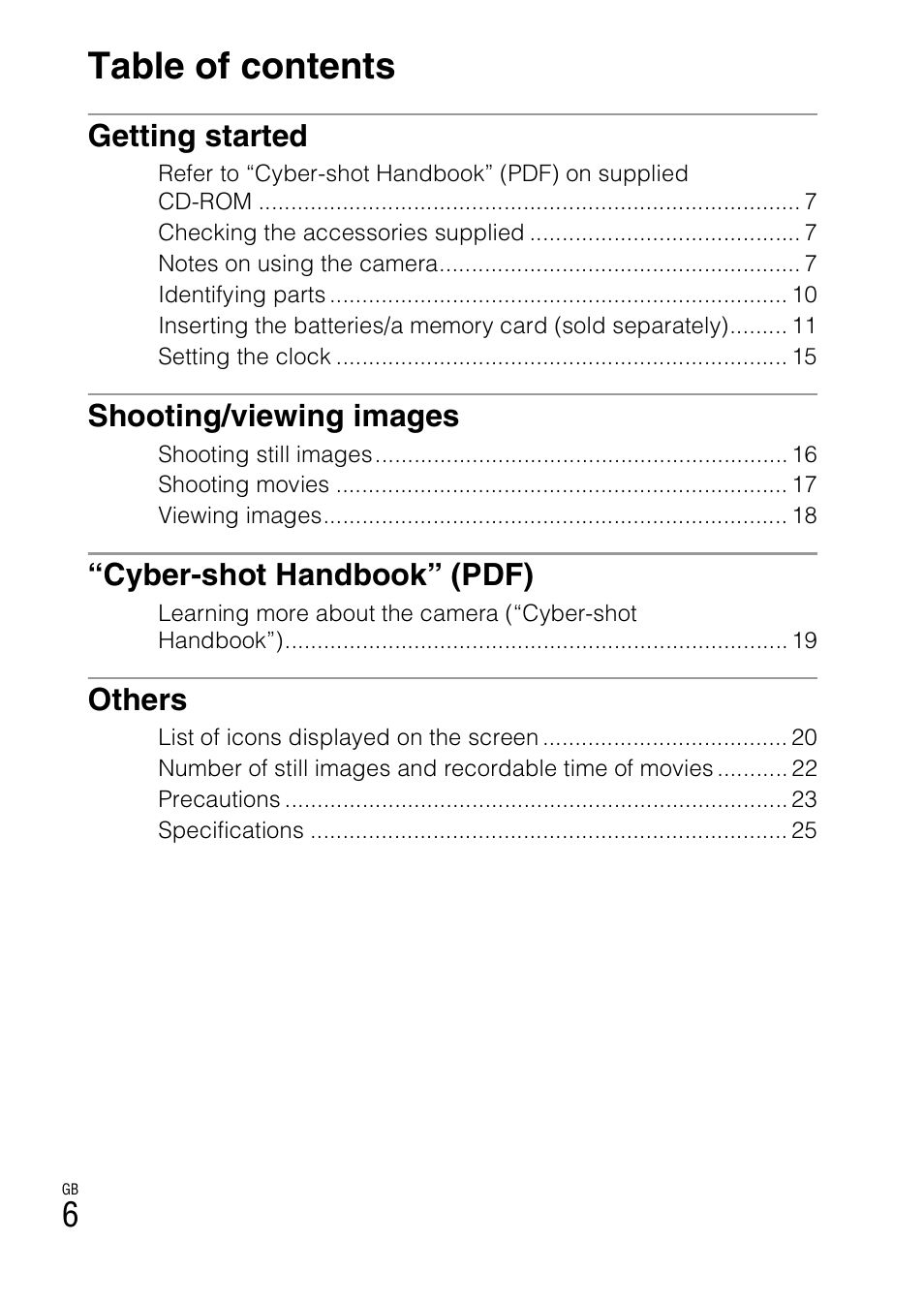 Sony DSC-S2100 User Manual | Page 6 / 52