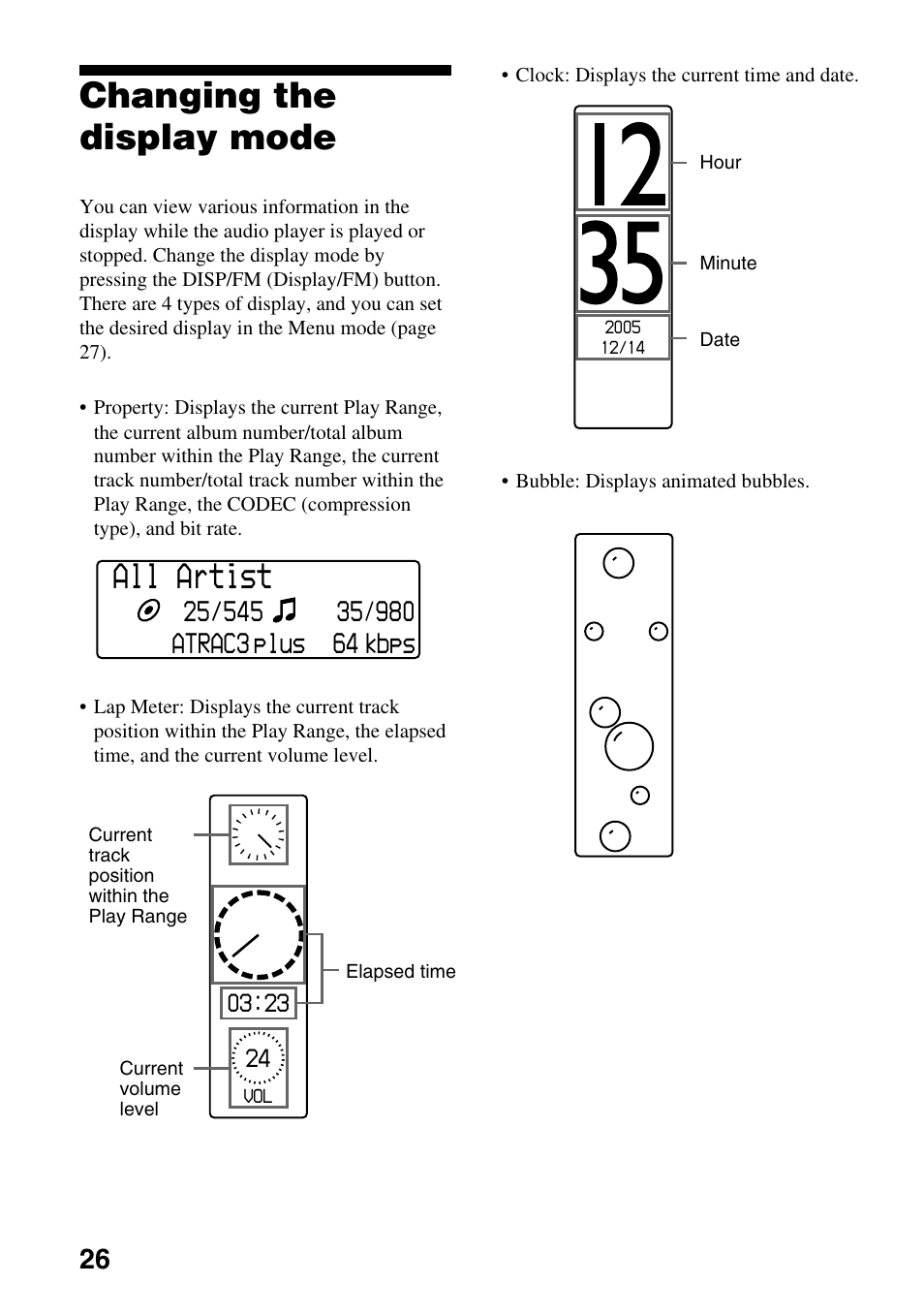 Changing the display mode, 26 to 27, 40), All artist | 64 plus | Sony NW-E505 User Manual | Page 26 / 59