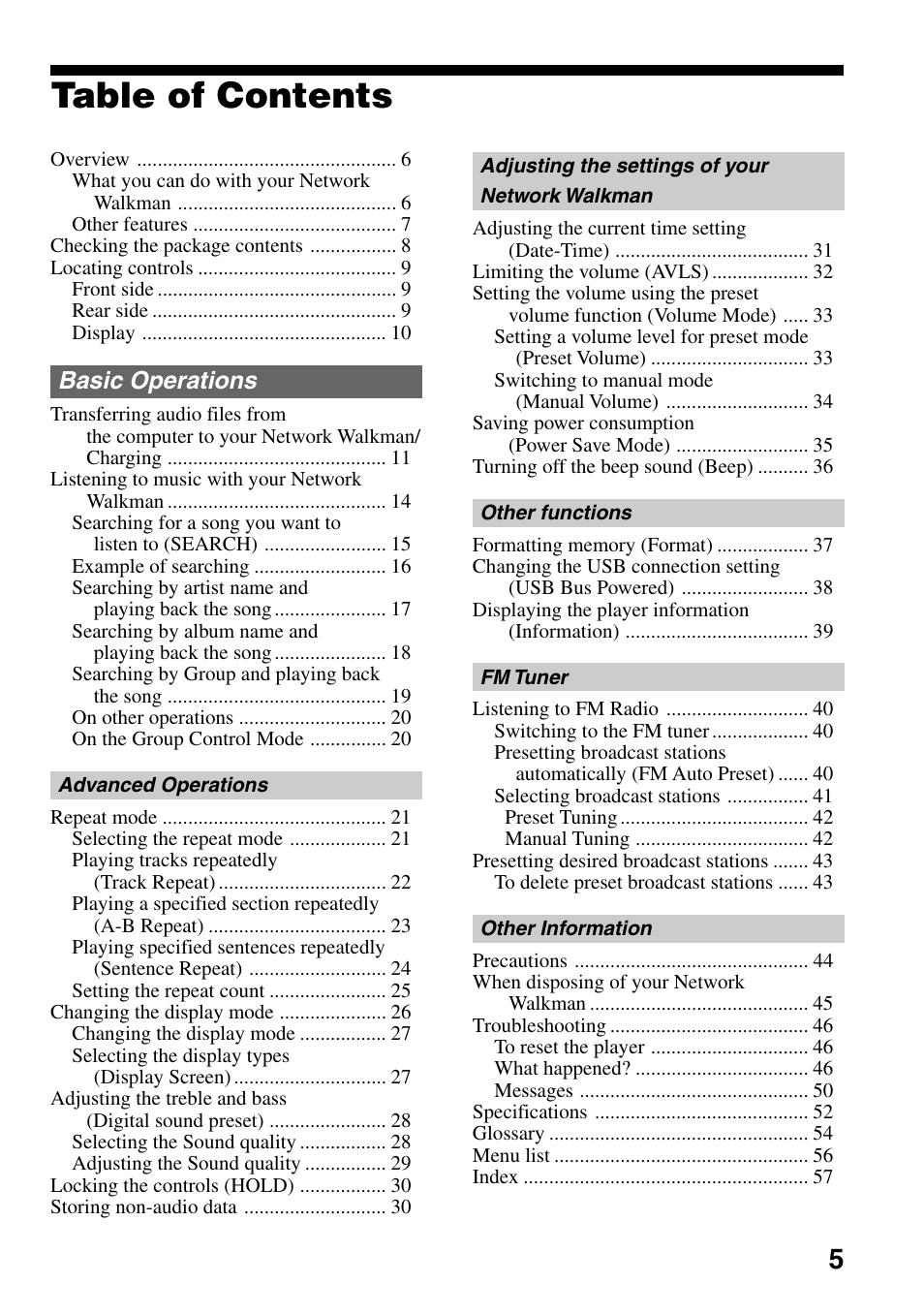 Sony NW-E505 User Manual | Page 5 / 59