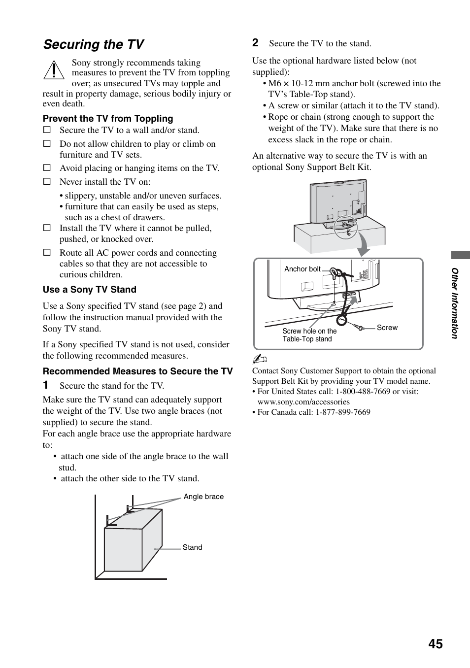 Securing the tv | Sony KDL-40WL135 User Manual | Page 45 / 52