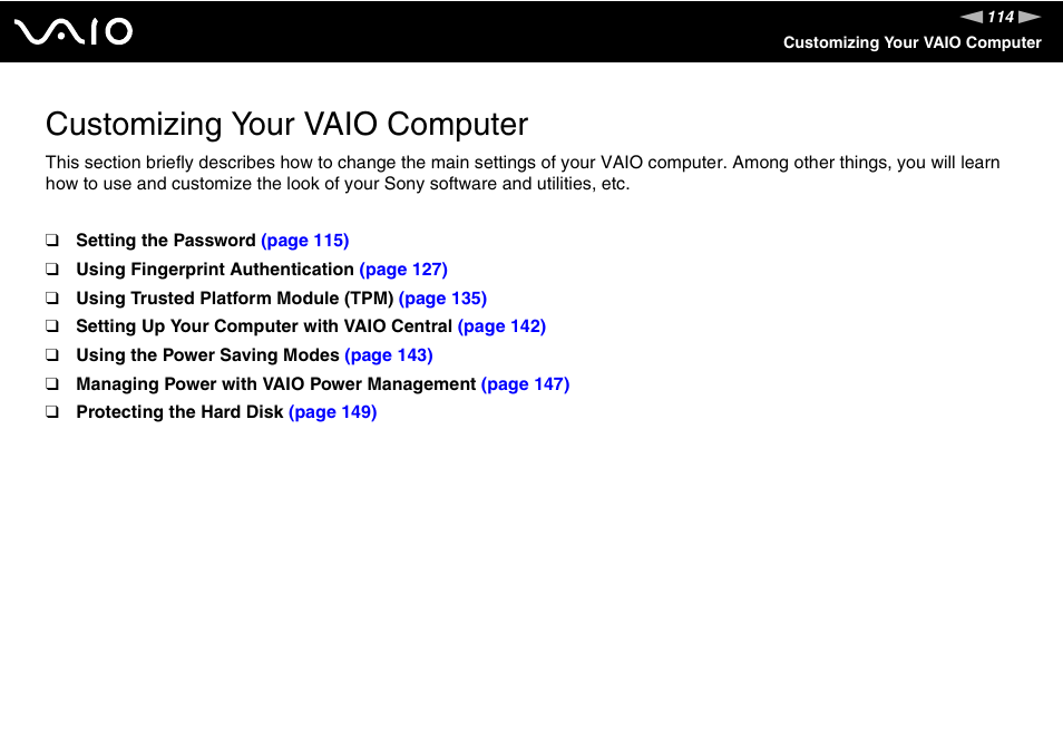 Customizing your vaio computer | Sony VGN-BX740 User Manual | Page 114 / 231
