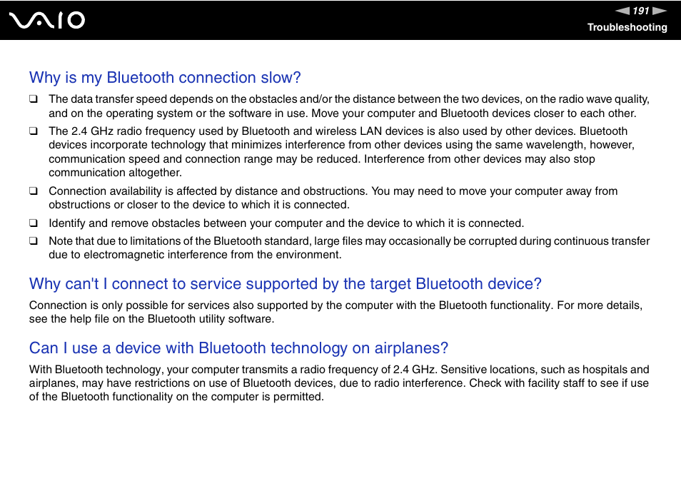 Why is my bluetooth connection slow | Sony VGN-BX740 User Manual | Page 191 / 231