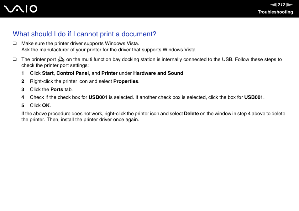 What should i do if i cannot print a document | Sony VGN-BX740 User Manual | Page 212 / 231