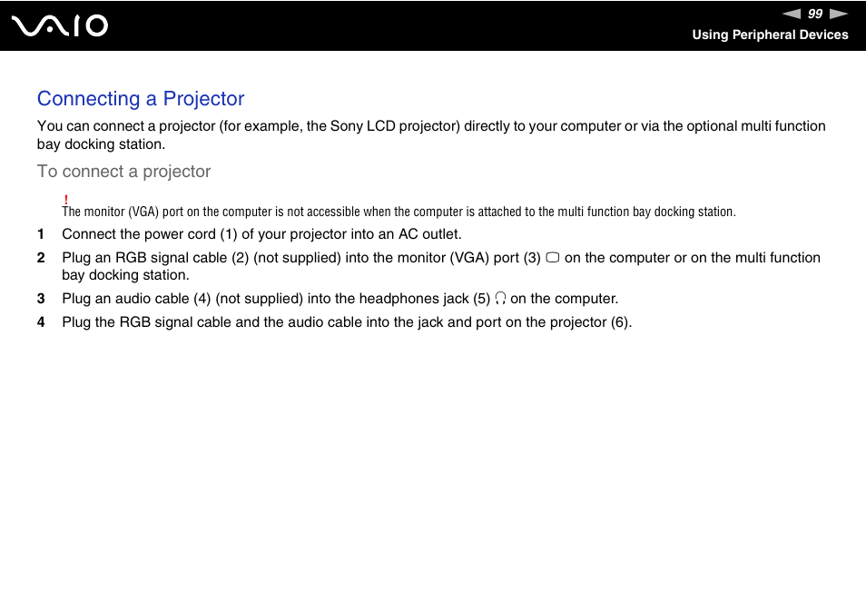 Connecting a projector | Sony VGN-BX740 User Manual | Page 99 / 231