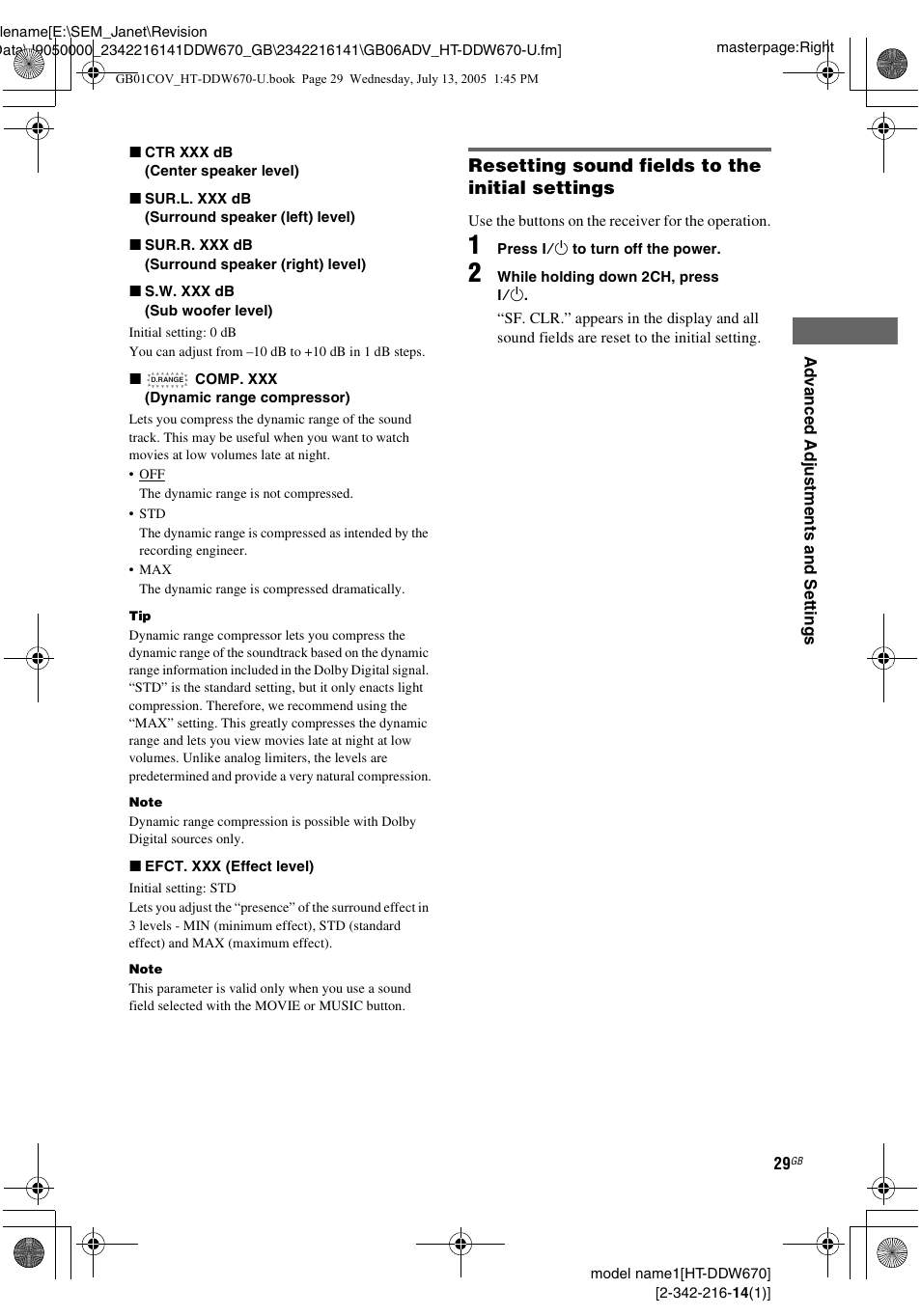 Resetting sound fields to the initial settings | Sony HT-DDW670 User Manual | Page 29 / 44