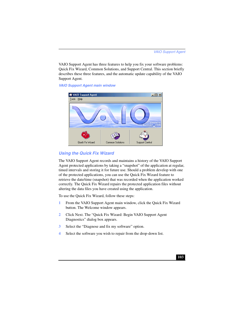 Using the quick fix wizard | Sony PCG-FX270K User Manual | Page 103 / 138