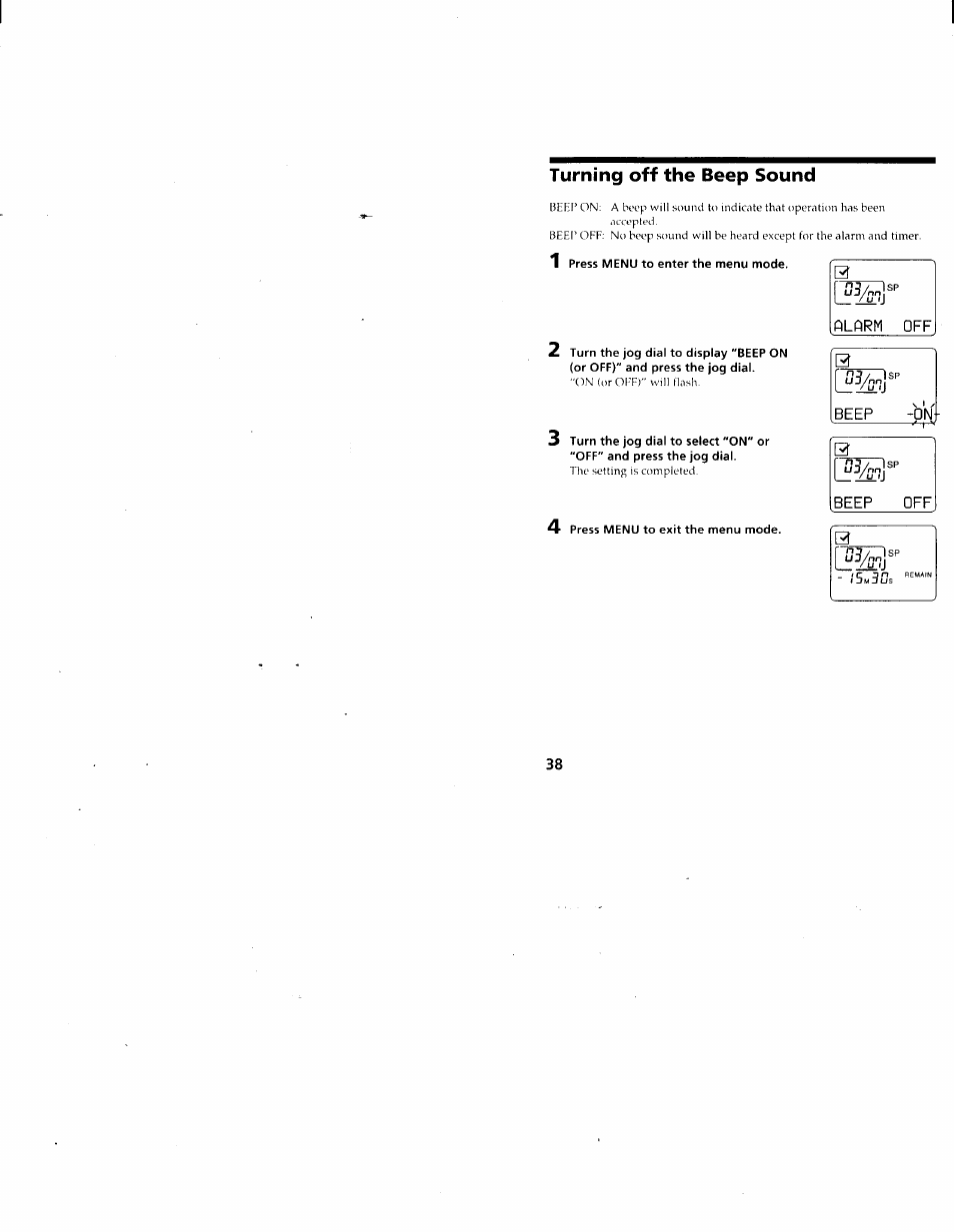 Turning off the beep sound | Sony ICD-80 User Manual | Page 38 / 52