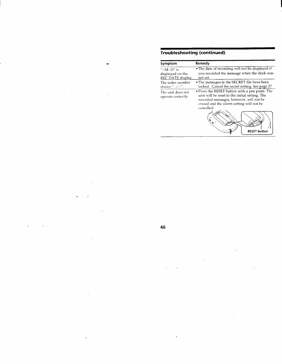 Troubleshooting (continued) | Sony ICD-80 User Manual | Page 46 / 52