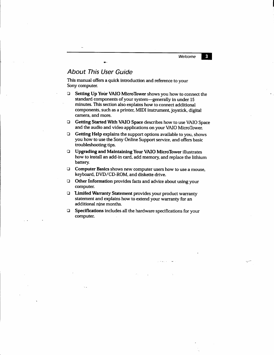 About this user guide | Sony PCV-E205 User Manual | Page 11 / 119