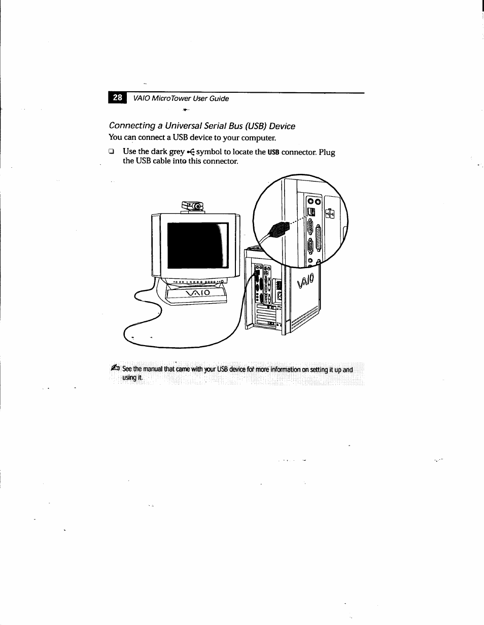 Connecting a universal serial bus (usb) device | Sony PCV-E205 User Manual | Page 36 / 119