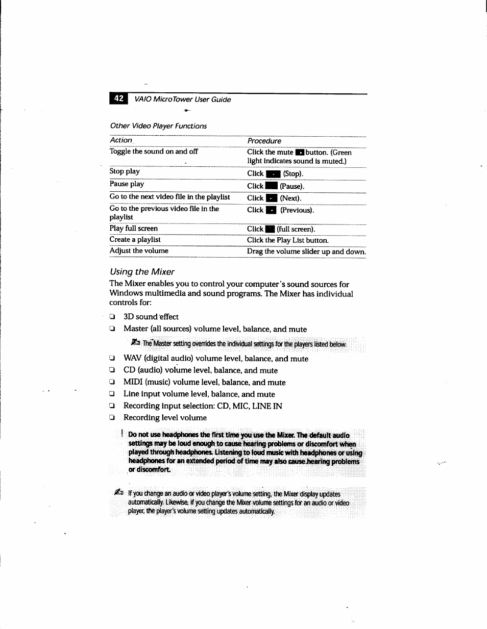 Using the mixer | Sony PCV-E205 User Manual | Page 50 / 119