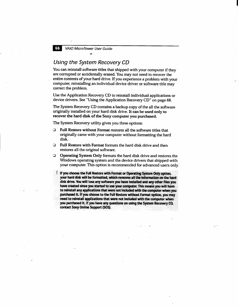 Using the system recovery cd | Sony PCV-E205 User Manual | Page 74 / 119
