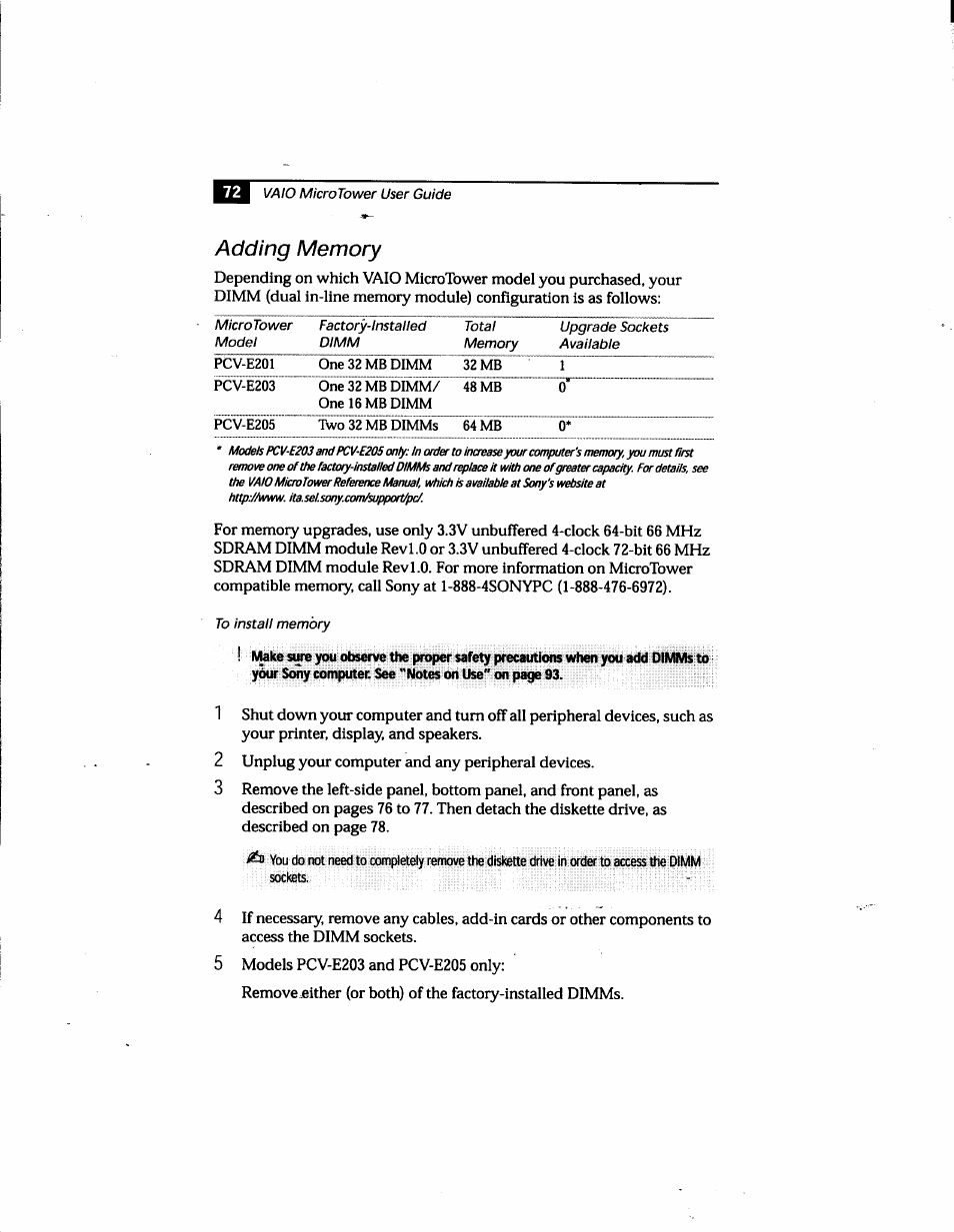 Adding memory | Sony PCV-E205 User Manual | Page 79 / 119