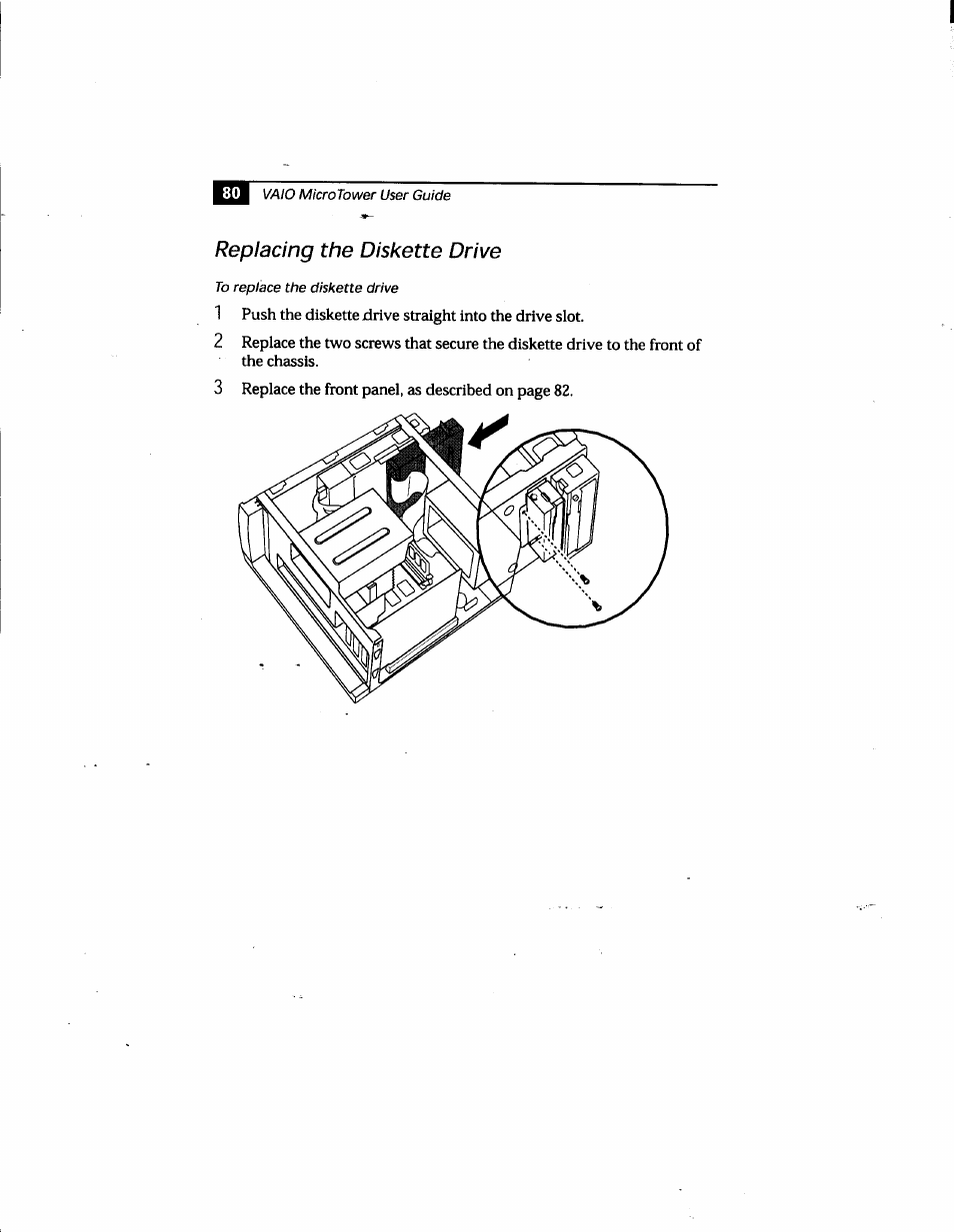 Replacing the diskette drive | Sony PCV-E205 User Manual | Page 88 / 119