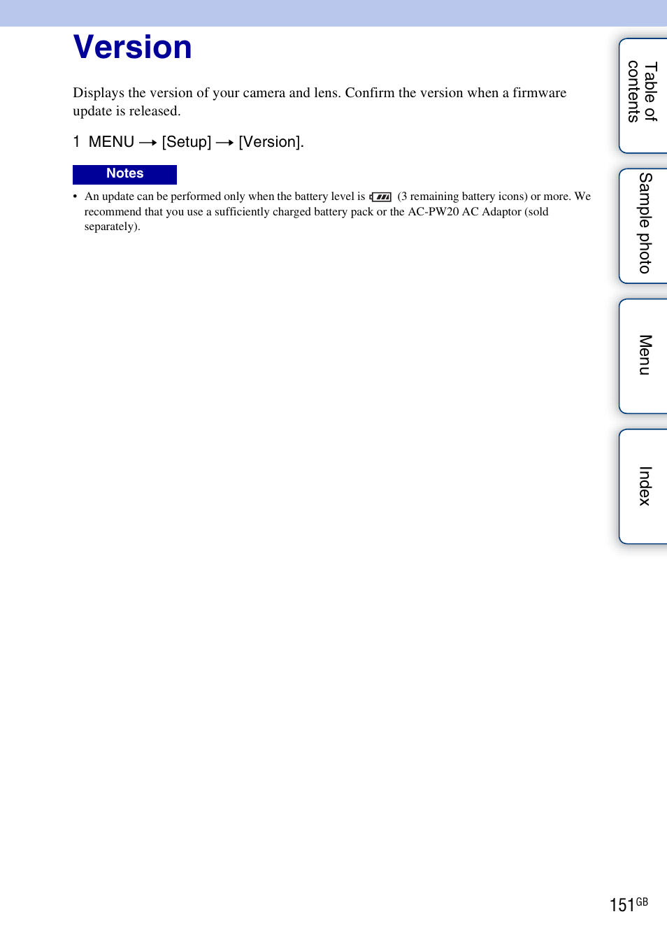 Version | Sony NEX-3N User Manual | Page 151 / 198