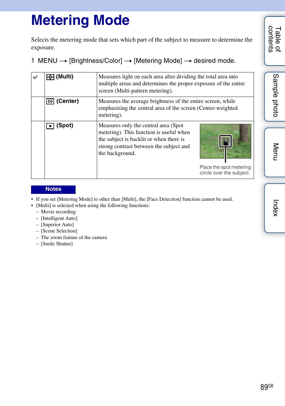 Metering mode | Sony NEX-3N User Manual | Page 89 / 198