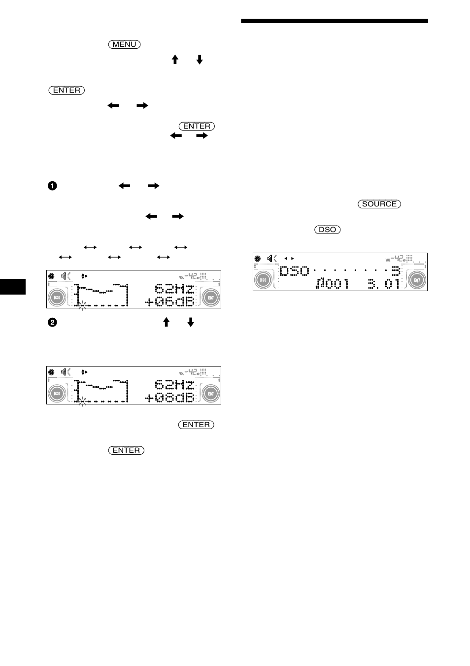 Réglage du répartiteur dynamique du son émis (dso), Réglage du répartiteur dynamique du son émis, Dso) | Sony CDX-M630 User Manual | Page 48 / 88