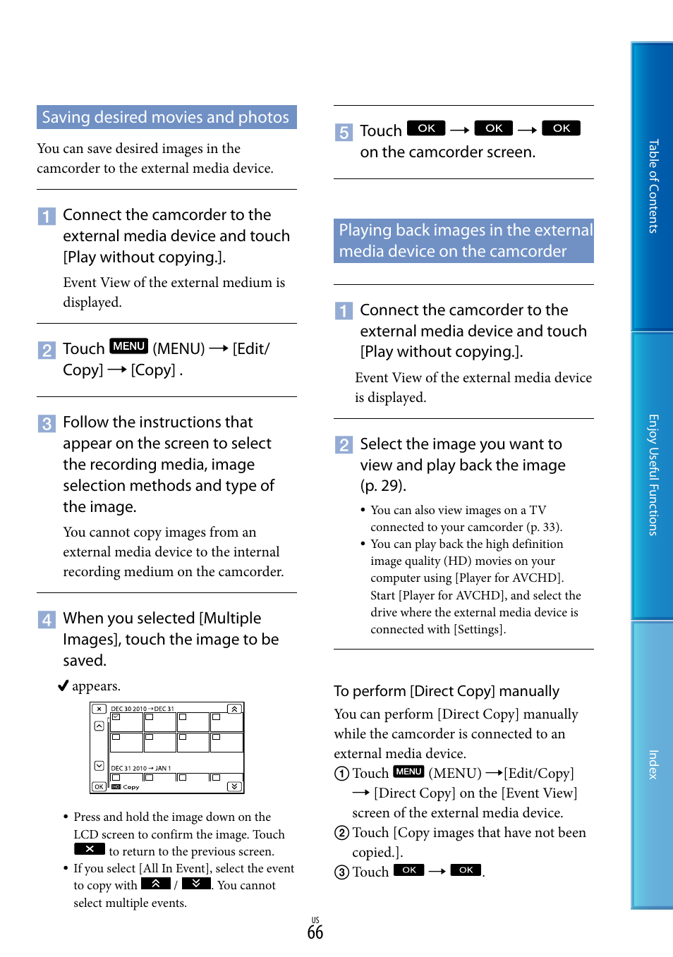 Saving desired movies and photos | Sony HDR-XR160 User Manual | Page 66 / 129