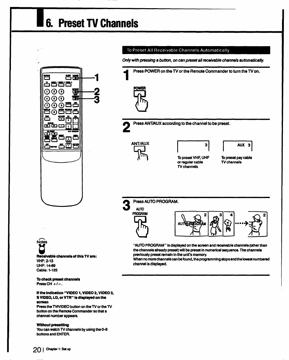 Preset tv channels | Sony KV-27XBR55 User Manual | Page 20 / 70