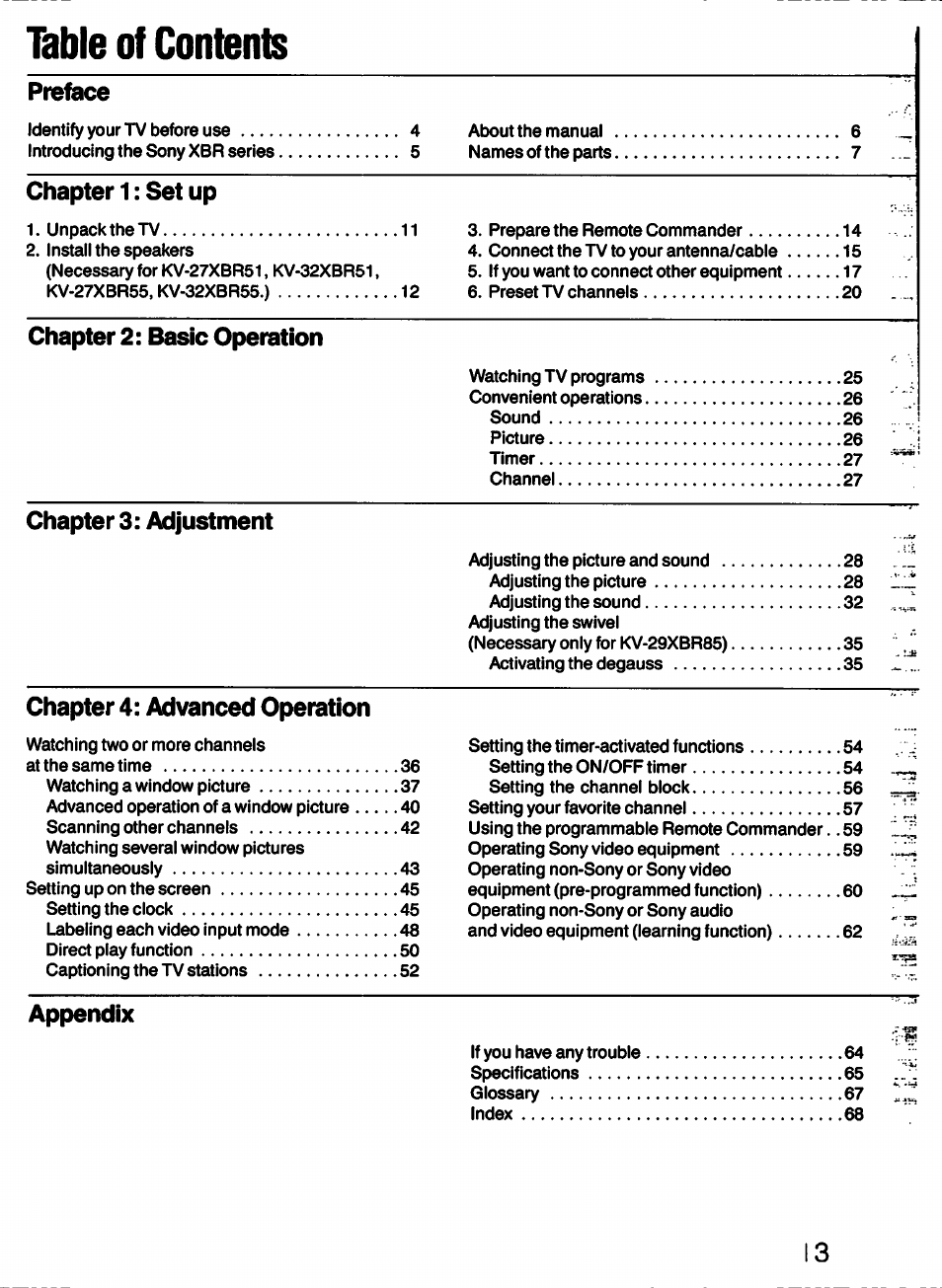 Sony KV-27XBR55 User Manual | Page 3 / 70