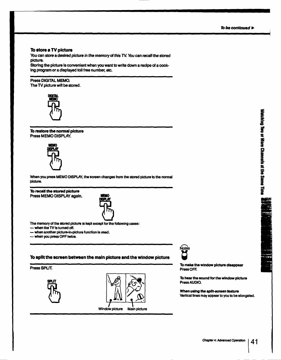 To store a tv picture, Otoniu, Aspuar | Sony KV-27XBR55 User Manual | Page 41 / 70