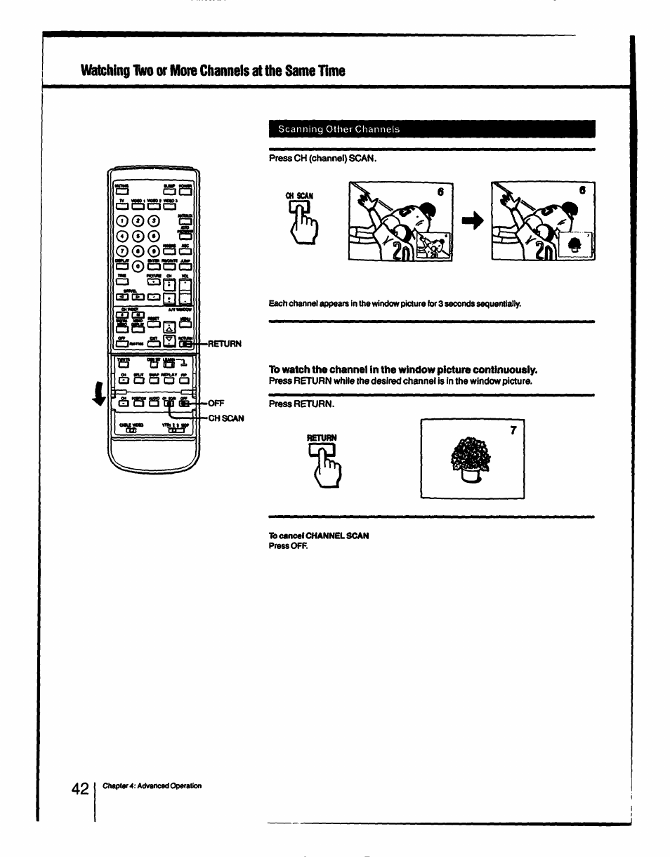 Watching iwo or more channels at the same time | Sony KV-27XBR55 User Manual | Page 42 / 70