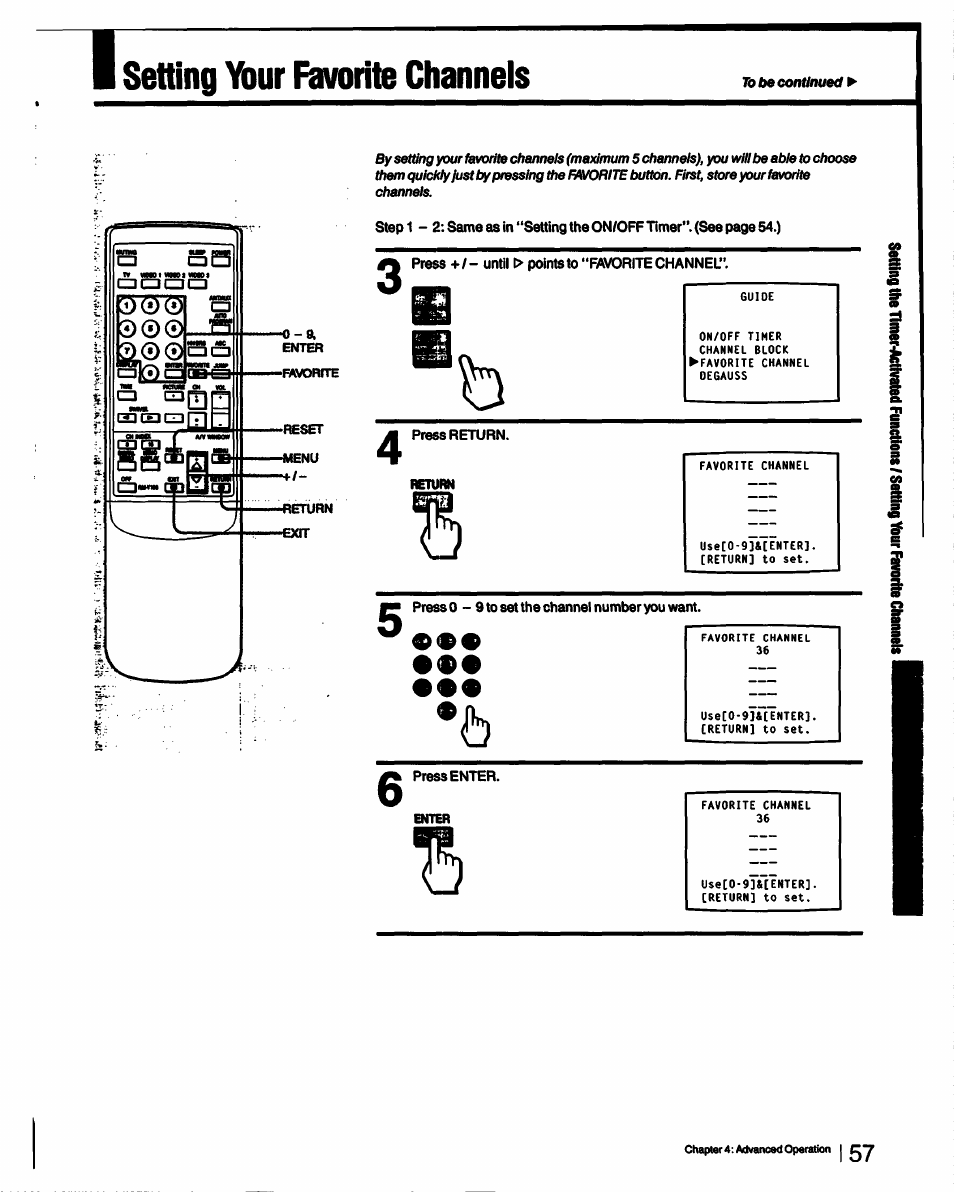 Setting ybur favorite channeis | Sony KV-27XBR55 User Manual | Page 57 / 70