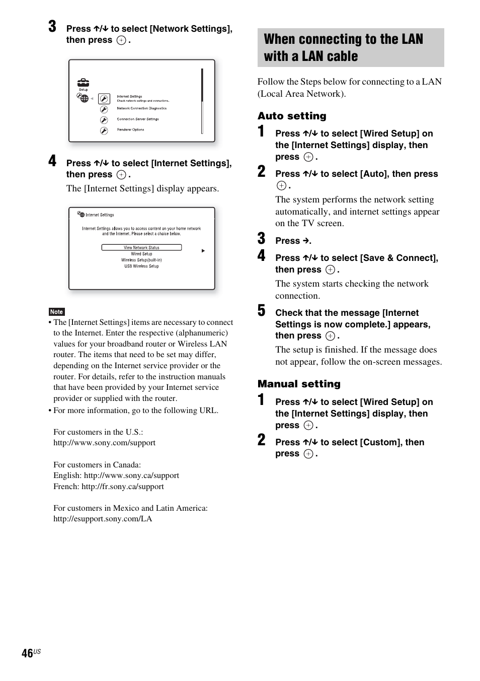 When connecting to the lan with a lan cable | Sony BDV-T58 User Manual | Page 46 / 72