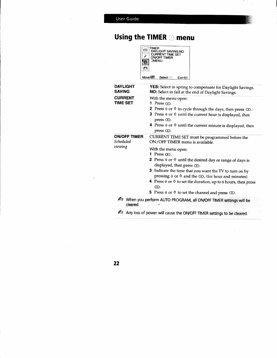 Using the timer, Menu | Sony KV-27V66 User Manual | Page 23 / 39
