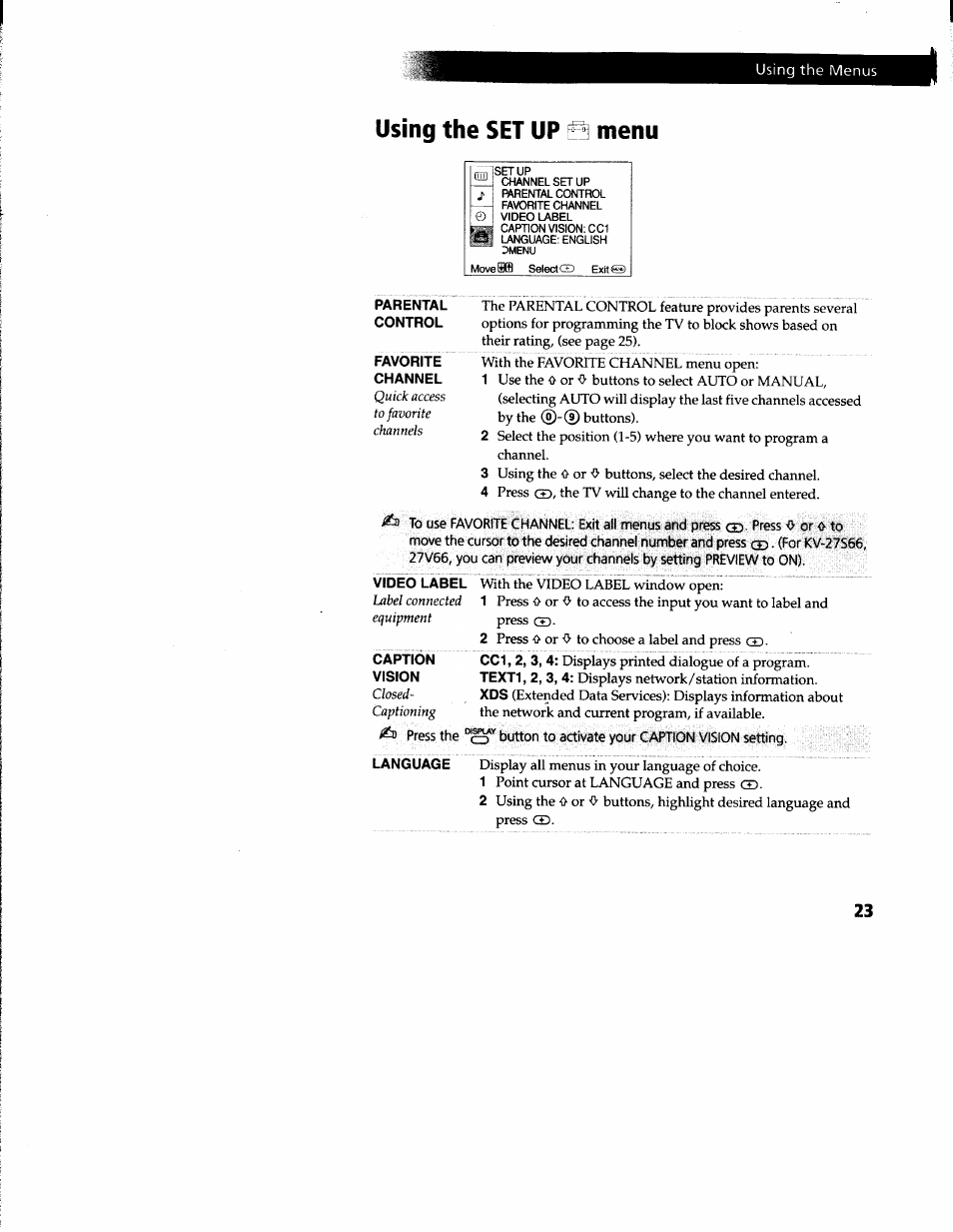 Using the set up 3 menu | Sony KV-27V66 User Manual | Page 24 / 39