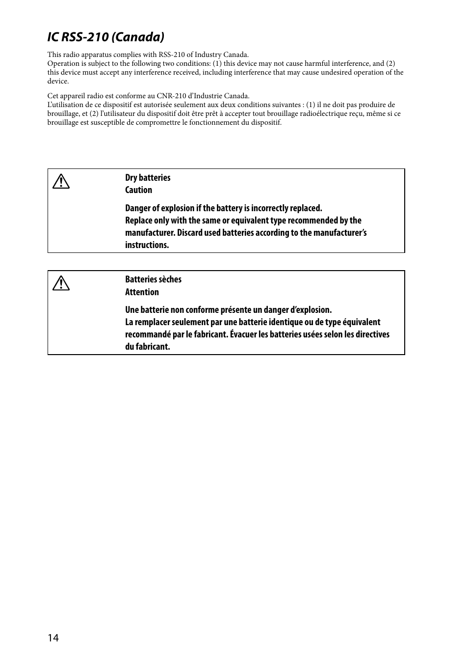 Ic rss-210 (canada) | Sony SVL24112FXB User Manual | Page 14 / 32