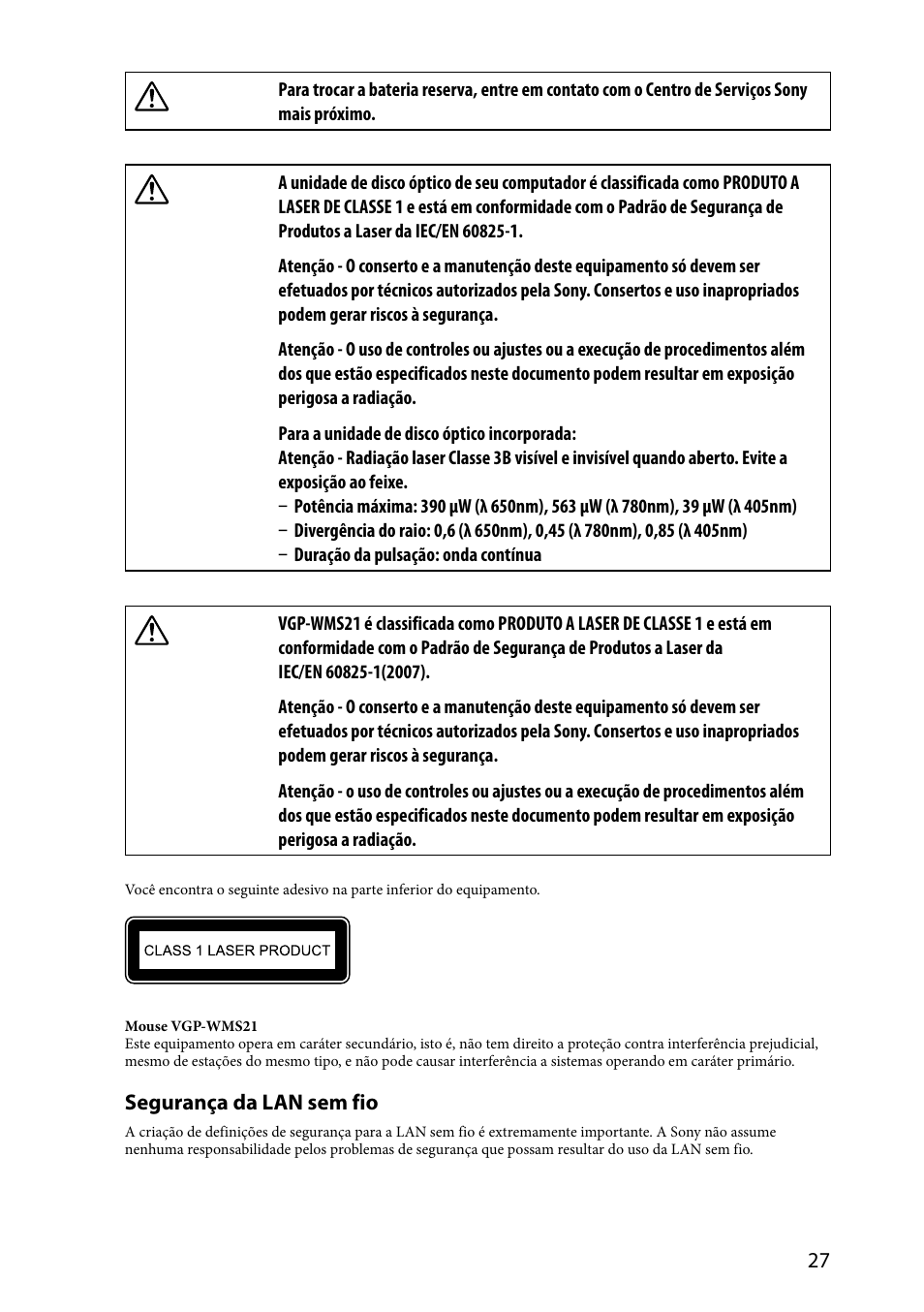 Segurança da lan sem fio | Sony SVL24112FXB User Manual | Page 27 / 32