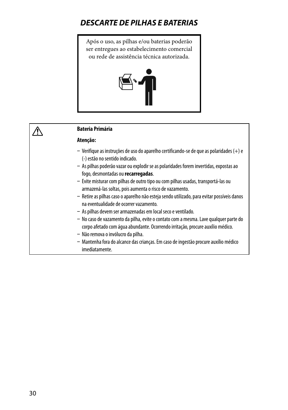 Descarte de pilhas e baterias | Sony SVL24112FXB User Manual | Page 30 / 32