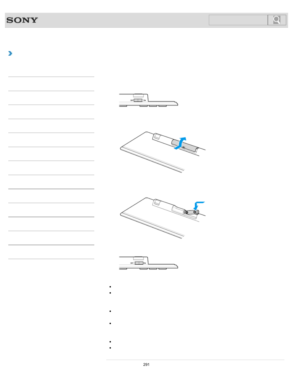 Replacing the aa battery of the keyboard, How to use, Search | Sony SVL24145CXB User Manual | Page 291 / 541